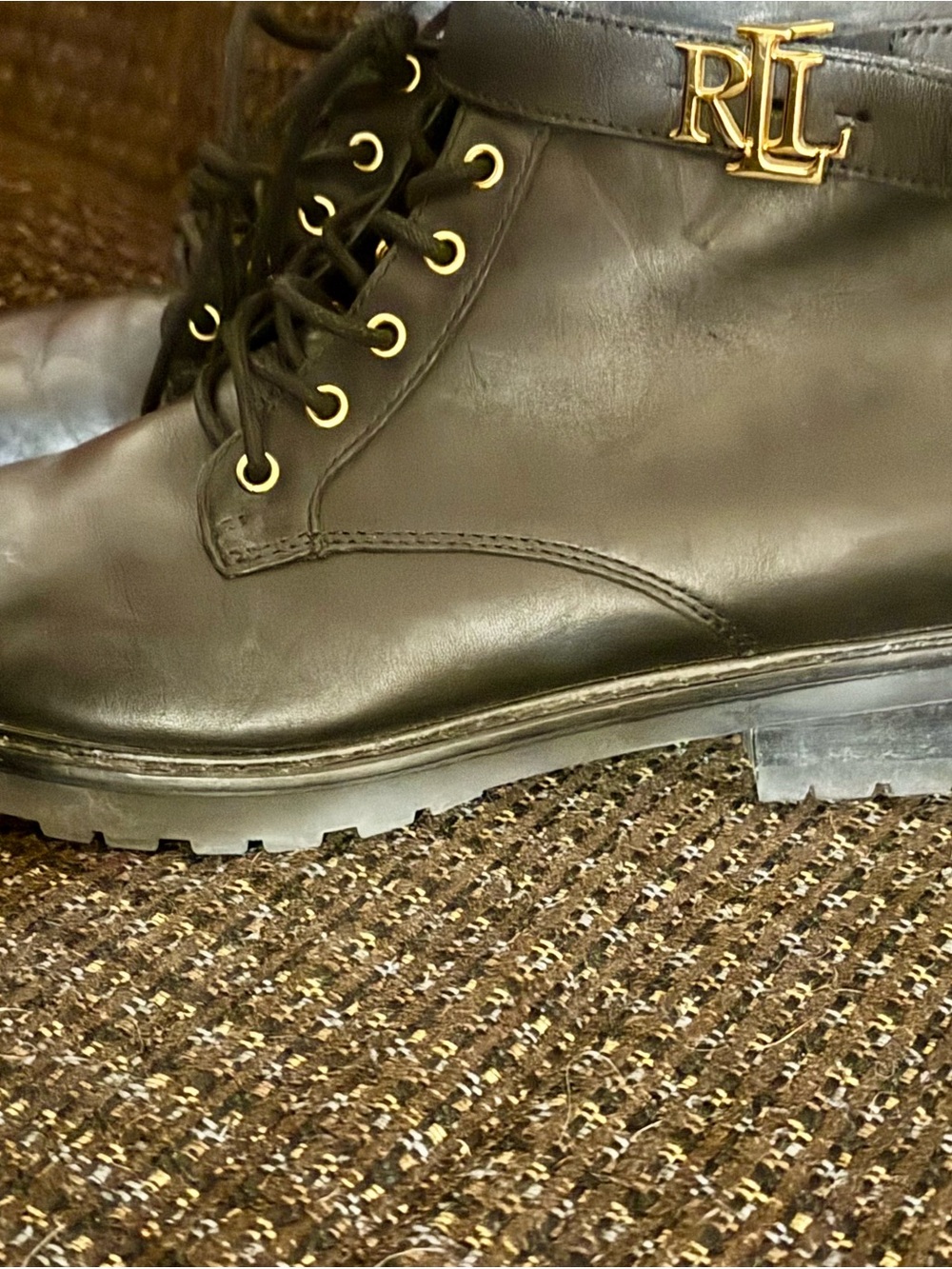 Ralph Lauren Black Leather Buckle
Strap Combat Boots Women's Size 8